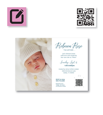 Postcard - Baby Announcement -  7" x 5"